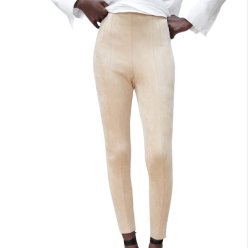 NWT Zara Tan Vegan Suede High Rise Leggings